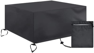 Famanu – Vierkante vuurkorfhoes - heavy duty waterdichte en uv-bestendige beschermhoes van Oxford-stof - geschikt voor buitengebruik - met trekkoordsluiting - 80 x 80 x 32 cm