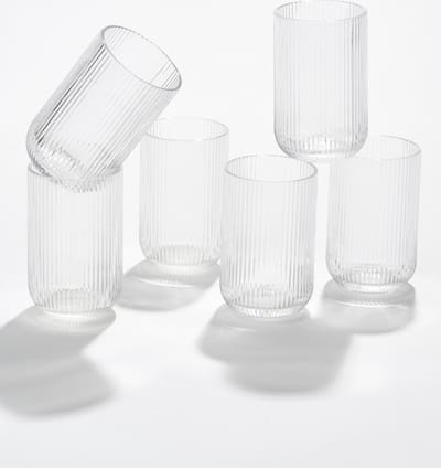 Mica Decorations Merlot Geribbelde Drinkglazen - Set van 6 - 400 ml - Glas - Transparant