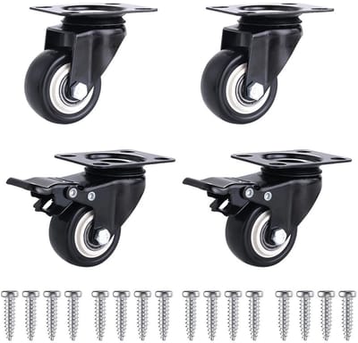 Dailygoods - Set van 4 meubelwielen 50 mm, zware wielen met rem, rubberen wielen voor meubels, belastbaarheid 60 kg (per rol), 360 graden draaibaar, met schroeven