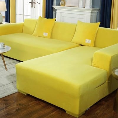 Housse de canapé élastique, housse de Chaise Longue pour salon, fauteuil d'angle en velours, coussin élastique, meubles de canapé 3 places 4seats 235-300cm-1pc jaune