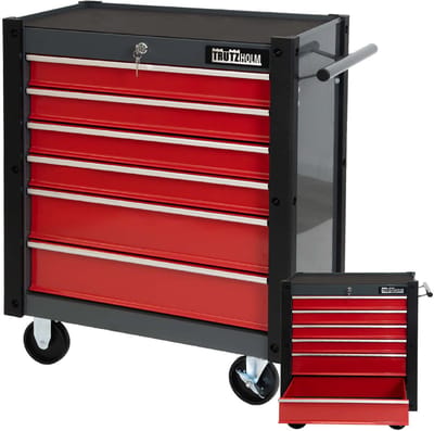 Werkstattwagen "Trutzi" 6 Schubladen abschließbar 78 x 64 cm Kantenschutzleisten Rollcontainer rot