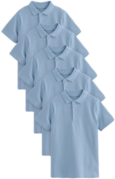 Next - Jongens - Verpakking van 5 katoenen poloshirts met korte mouwen voor school - Blauw