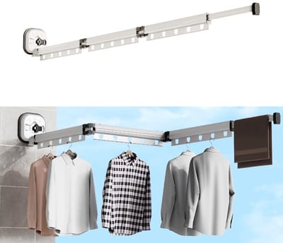NTH products- Droogrek intrekbaar - Kledingrek met zuignap - Opvouwbare kledingstang - Handdoekhouder - Voor balkon/badkamer - Melkwit 3-weg