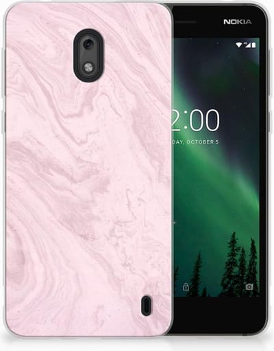 Nokia 2 TPU Siliconen Hoesje Marble Pink - Origineel Cadeau Vriendin
