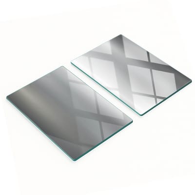 Glazen serveerplanken voor in de keuken met afbeeldingen en metalen achtergrond, 2x40x52 cm