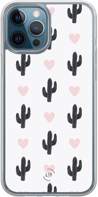 Hoesje geschikt voor iPhone 12 - Cactus hartjes - 2in1 backcover - Planten - Wit - Leuke Telefoonhoesjes