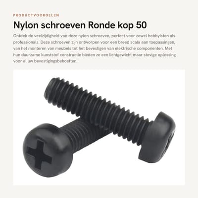 Dailygoods - Nylon schroeven - Ronde kop - 50 stuks - Zwart - Kruiskop schroeven - Geschikt voor diverse toepassingen - M6x8mm