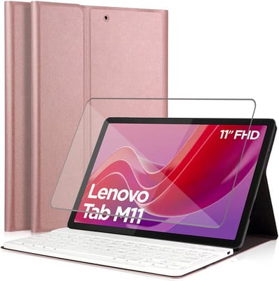 Hoes met toetsenbord geschikt voor Lenovo Tab M11 - Screen Protector GlassGuard - Keyboard Book Case Cover Hoesje Rose & Screenprotector