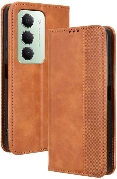 Coverup Hoesje - Geschikt voor Xiaomi Redmi 15 5G Hoesje - Coverup Vintage Style Book Case - Bruin