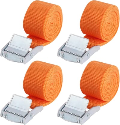 Spanbanden, oranje, 1 m x 2,5 cm, verstelbare sjorband met zinklegeringsclips, sjorbanden voor fiets, trolley, autoriemen (4,1 m)