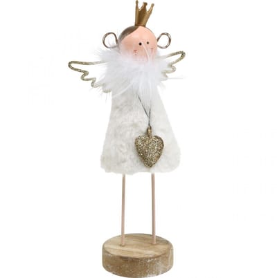 Engel figuur Kerstdecoratie hout metaal wit goud H20.5cm