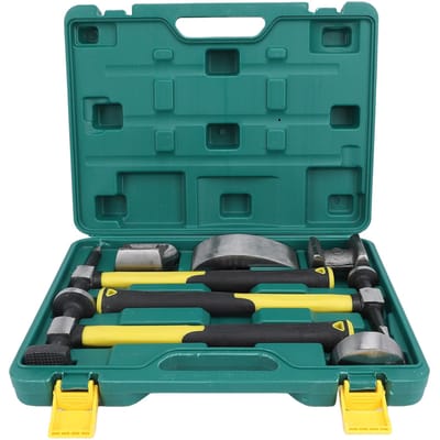 7-delige Auto Carrosserie Reparatiekit Koolstofstaal Heavy Duty Auto Carrosserie Hamer en Dolly Set Deuk Reparatiegereedschap blue