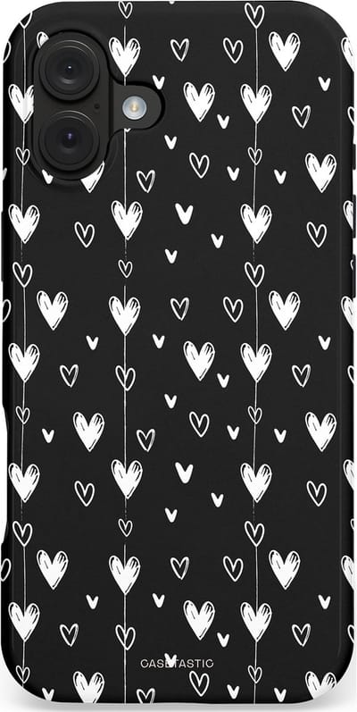 Casetastic hoesje geschikt voor Apple iPhone 16 Plus - MagSafe - Dubbellaagse bescherming - Hangend Hartje - Fashion Case - Zwart Grijs