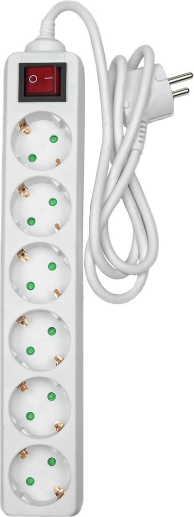 Benson Stekkerdoos - 6 stopcontacten - randaarde - schakelaar - 1 meter - wit