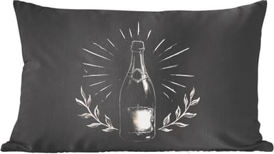 Sierkussens - Kussentjes Woonkamer - 60x40 cm - Champagnefles - Lauriertakken - Zwarte achtergrond