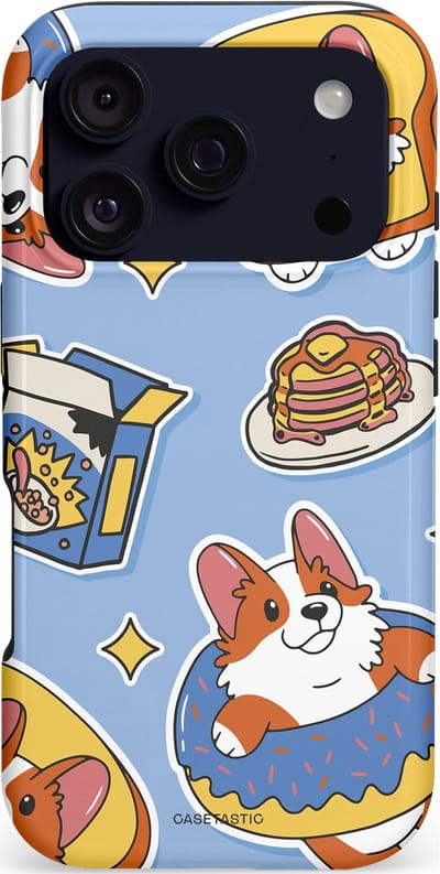 Casetastic hoesje geschikt voor Apple iPhone 17 Pro - MagSafe - Dubbellaagse bescherming - Hondenfeest Ontbijt - Fashion Case - Lichtblauw Lichtgrijs Taupe Terracotta