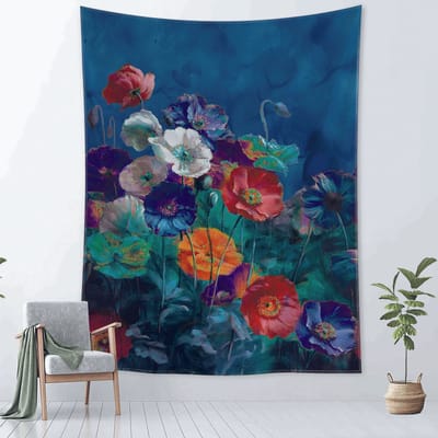 Bloemen en Bergen Landschap Wandkleed Wanddecoratie Psychedelische Hekserij Natuur Boho Tapijt Huisdecoratie 95x70cm