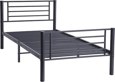 Eenpersoonsbed 90x200 cm – Metalen bedframe – Stevig stalen frame – Industrieel bed – Donkergrijs