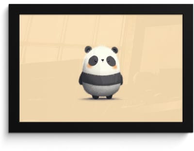 Poster in lijst - Fotolijst 30x20 cm - Posters - Panda - Beige - Minimalistisch - Posterlijst zwart - Decoratie - Wanddecoratie woonkamer - Muurdecoratie slaapkamer