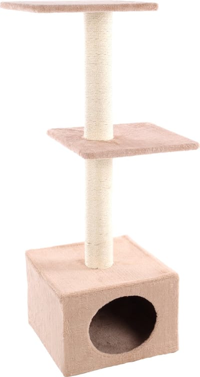 Krabpaal – Flamingo Charbonel Beige & Crème – 47 × 35 × 103 cm – sisal krabpaal – met ligplateaus & huisje – voor katten