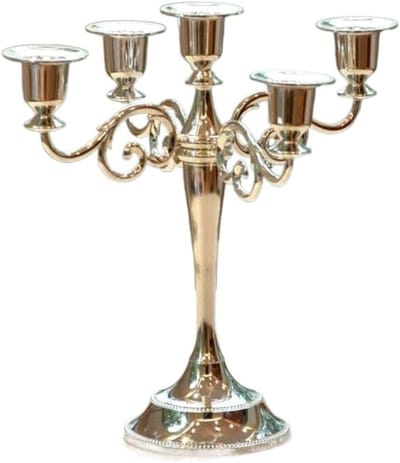 Kandelaar 5-armig - Kaarsenhouder Decoratie - Tafeldecoratie Bruiloft - Gelegeerd Metaal - 24x24x22.5CM - Zilver