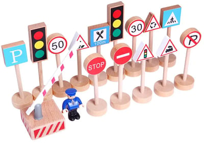 Houten speelgoed verkeersborden - 16 stuks - Open einde speelgoed - Educatief montessori speelgoed