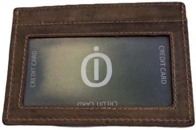 OI Hunter bruine leren Creditcardhouder / zeer dun dubbelzijdig pasjesmapje met zichtvenster / platte leren pasjesouder / RFID SAFE / bruin leer / 373H
