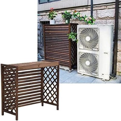 Houten AC Afdekking - Schuttingscherm Plantenplank - Terras Decoratie - Gecarboniseerd Massief Hout - 120x57x100cm - Bruin