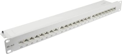 Patchpaneel 24 Poorten - Netwerkverdeler Patchveld - Netwerk Installatie - 10 Gigabit Cat 6A - 19 inch 1 HE - Lichtgrijs