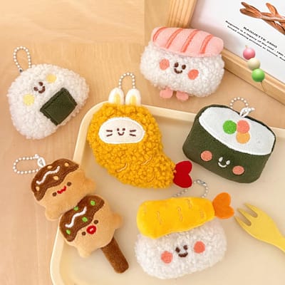30 pièces/lot 6cm Mignon Peluche Thème Alimentaire Pendentif Boule de Riz à Sushi Nouveauté Sac Charme Porte-clés orange