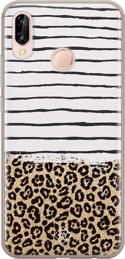 Casimoda® hoesje - Geschikt voor Huawei P20 Lite (2018) - Luipaard strepen - Siliconen/TPU - Soft Case - Bruin/beige - Luipaardprint