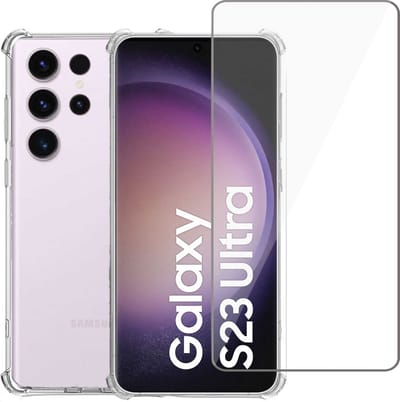 Geschikt voor Samsung S23 Ultra Hoesje + Screenprotector – Gehard Glas Cover +Shock Proof Case – Transparant