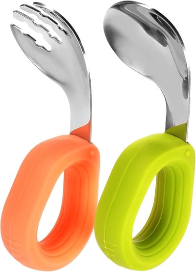 Bestek voor Peuters - Vorken en Lepels Set voor Baby's - Roestvrijstalen Kinderbestek - Veilig voor Kleine Handjes - Geschikt voor Zelfvoeden - Vaatwasserbestendig - Oranje en Groen