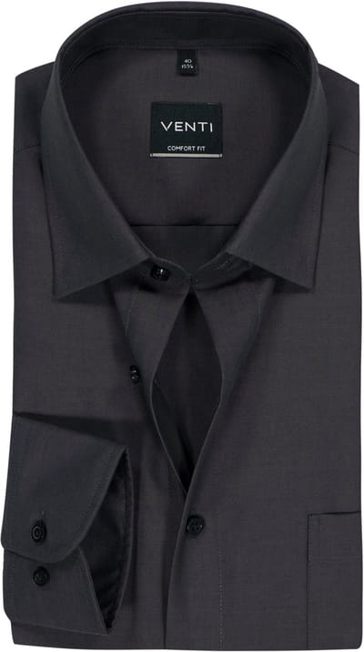 VENTI CASA MODA comfort fit overhemd - structuur - grijs - Strijkvrij - Boordmaat: 39