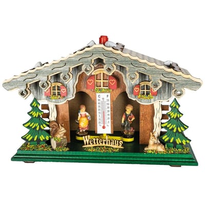 Houten Weerhuisje met Thermometer en Barometer