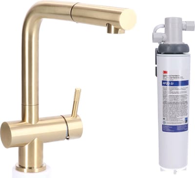 STAHL Keukenkraan Gold massief RVS met uitloop inclusief 3M waterfilter