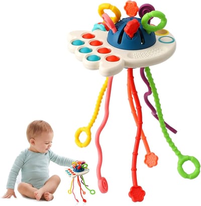 Lzwintrading - Montessori Speelgoed vanaf Baby 1 2 3 4 jaar - Kinderspeelgoed Onderweg - Sensorisch Speelgoed - Educatief Spel voor Baby's - Bijtring Baby - Silicone Trekkoord Speelgoed voor Kleuter - Ophangbaar - Baby Speelgoed 6 7 8 9 10 Maanden