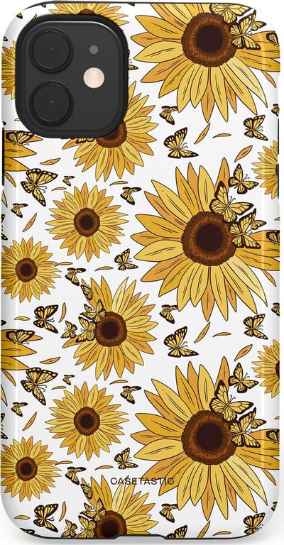 Casetastic Hoesje Geschikt voor Apple iPhone 11 - Stijlvolle Beschermende Duo-layer Case - Zonnebloem Zomer met vlinders