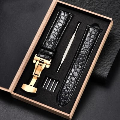 Top luxe krokodilpatroon horlogeband lederen bandjes 18 mm 20 mm 22 mm 24 mm met roestvrijstalen automatische sluiting horlogeband 18mm black
