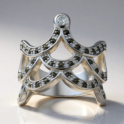 Cavill - Vintage Damesring - 925 Sterling Zilver met 0,058 ct Afrikaanse Diamant & 53 Glanzende Roemeense Marcasieten - Elegant