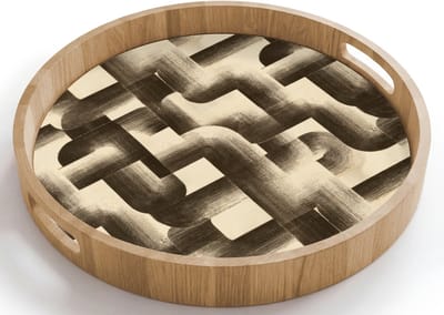 Dienblad rond 40x40 cm - Schootdienblad hout - Abstract - Retro - Zwart - Borrelplank rechthoek - Plateau houten dienbladen