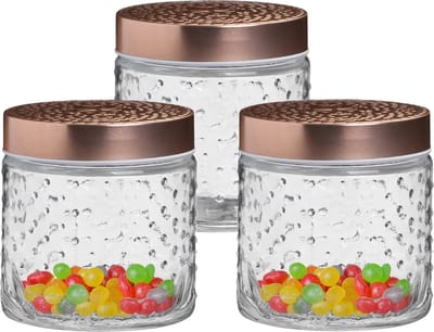 Urban Living Voorraadpot/bewaarpot Blair - 3x - 500 ml - glas - koperen deksel - D11 x H13 cm
