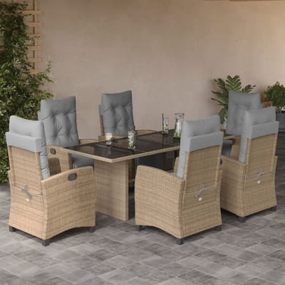 vidaXL - 7-delige - Tuinset - met - kussens - poly - rattan - gemengd - beige