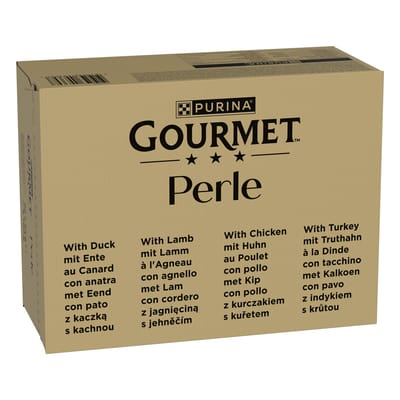 96 x 85 g Gourmet Perle natvoer voor katten + 12 x 85 g Gourmet Perle Ocen Flakes gratis! - Eend , Lam, Kip, Kalkoen in Saus