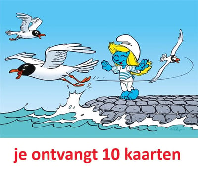 10 ansichtkaarten - De Smurfen - Smurfin bij de zee met zeemeeuw