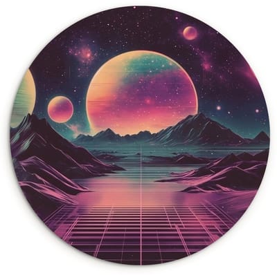 WallCircle® Wandcirkel 120x120 cm - Muurcirkel Landschap - Planeten - Horizon - Paars - Muurdecoratie woonkamer - Wanddecoratie slaapkamer - Kamer decoratie accessoires - Ronde schilderijen XXL
