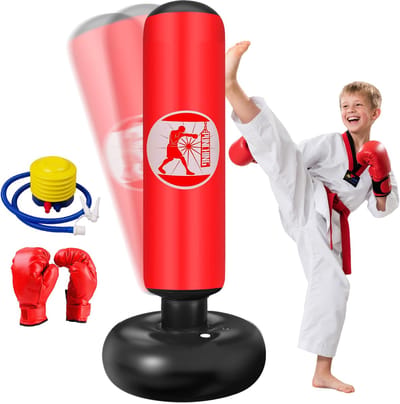 Unyqoos® Opblaasbare staande bokszak met handschoenen en pomp voor kinderen