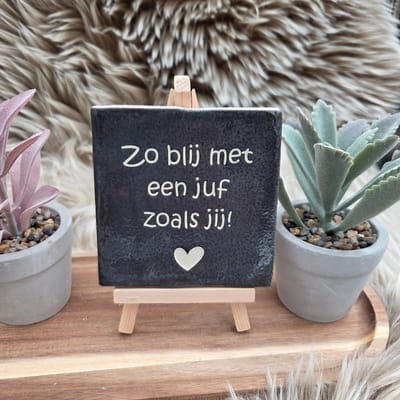 Robuust Wenstegeltje – Zo Blij met een Juf Zoals Jij – 10 X 10cm – Juffen bedankje – Einde schooljaar – Afscheid juf – Juf Cadeau – Trendy – Afscheid – Bedankje – Zomaar – Verjaardag