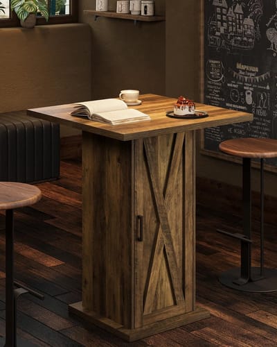 Tribesigns Bartafel met Opbergkast - 80 x 80 x 100 cm - Vierkante Hoge Pubtafel - Houten Bistrotafel/cocktailtafel - Landelijke Stijl - Rustiek Bruin