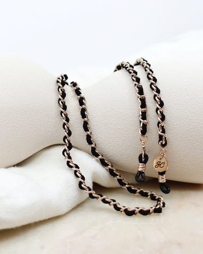 Zonnebrilkoord - Rose-goud/Zwart Gevlochten brillenketting - Hoge Kwaliteit - Brillenkoord Rose goud/Zwart | SUNNY CORDS
